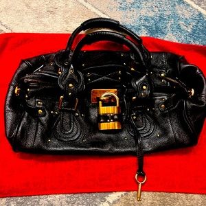 Chloe Paddington Black Leather Handbag with both lock and key.